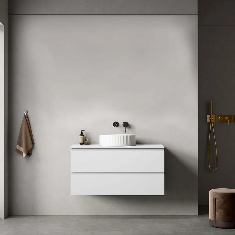 Mobile bagno sospeso 100 cm Bianco Opaco per Lavabo d'appoggio Senza Specchio - Fiji Paint Top