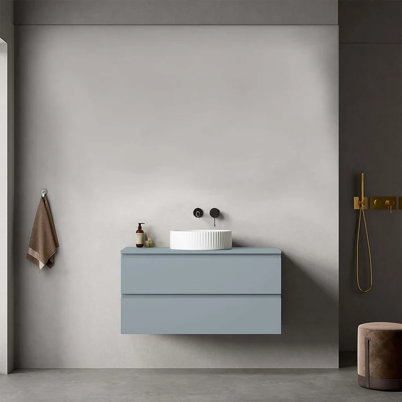 Mobile bagno sospeso 100 cm Blu Avio per Lavabo d'appoggio Senza Specchio - Fiji Paint Top