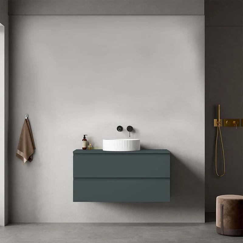 Mobile bagno sospeso 100 cm Blu Mare per Lavabo d'appoggio Senza Specchio - Fiji Paint Top