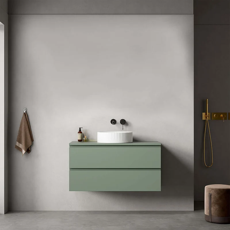 Mobile bagno sospeso 100 cm Verde Salvia per Lavabo d'appoggio Senza Specchio - Fiji Paint Top