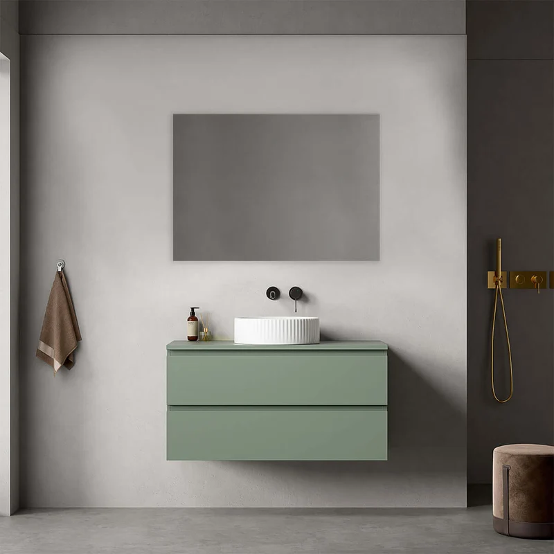 Mobile bagno sospeso 100 cm Verde Salvia per Lavabo d'appoggio Specchio Quadro - Fiji Paint Top