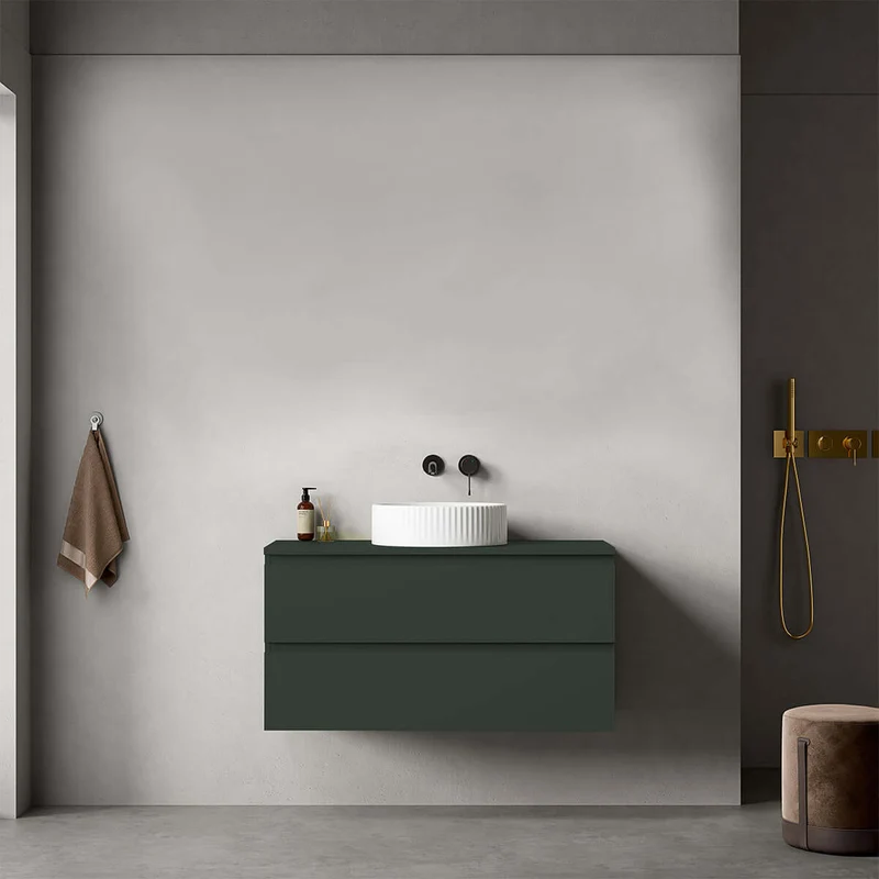 Mobile bagno sospeso 100 cm Verde Comodoro per Lavabo d'appoggio Senza Specchio - Fiji Paint Top