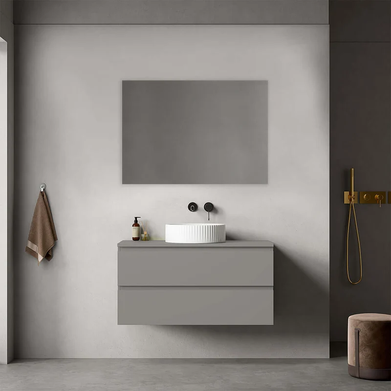 Mobile bagno sospeso 100 cm Grigio Londra per Lavabo d'appoggio Specchio Quadro - Fiji Paint Top