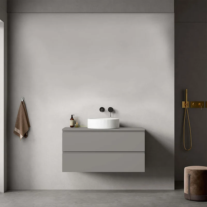 Mobile bagno sospeso 100 cm Grigio Londra per Lavabo d'appoggio Senza Specchio - Fiji Paint Top