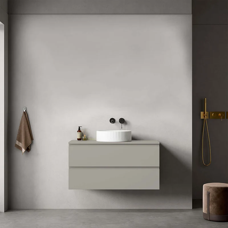 Mobile bagno sospeso 100 cm Grigio Cenere per Lavabo d'appoggio Senza Specchio - Fiji Paint Top