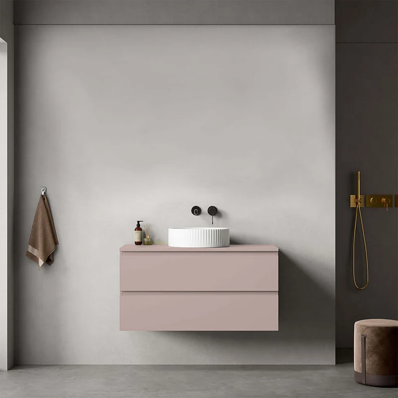 Mobile bagno sospeso 100 cm Rosa Retrò per Lavabo d'appoggio Senza Specchio - Fiji Paint Top