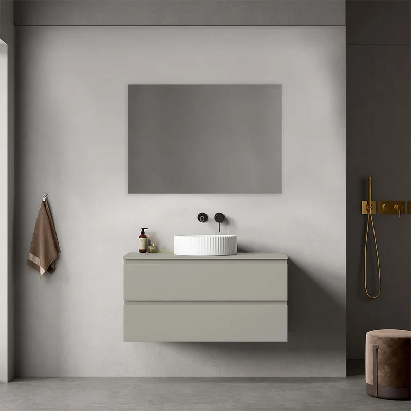 Mobile bagno sospeso 100 cm Grigio Cenere per Lavabo d'appoggio Specchio Quadro - Fiji Paint Top