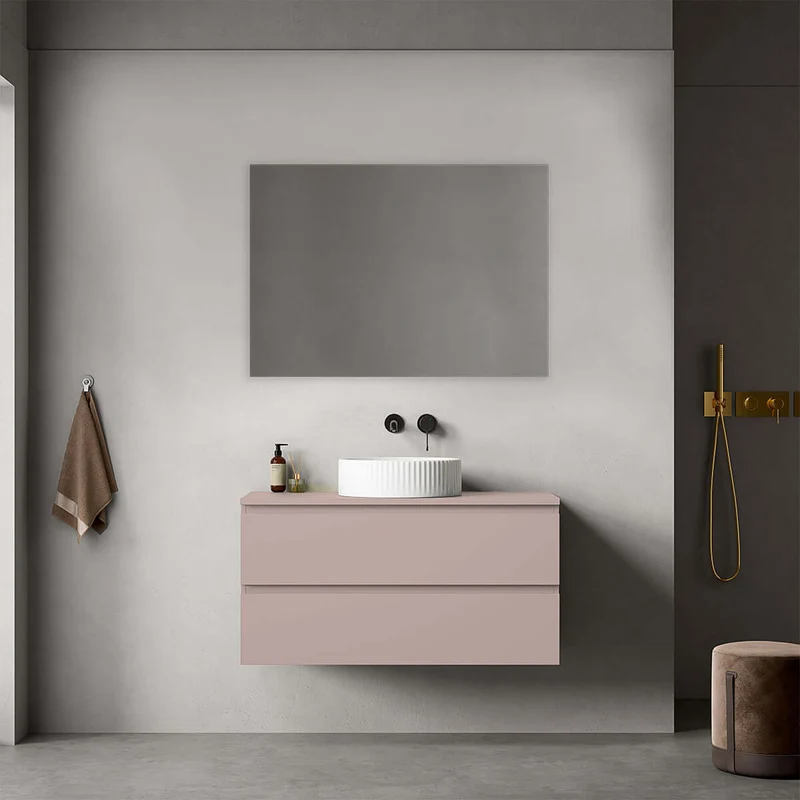 Mobile bagno sospeso 100 cm Rosa Retrò per Lavabo d'appoggio Specchio Quadro - Fiji Paint Top