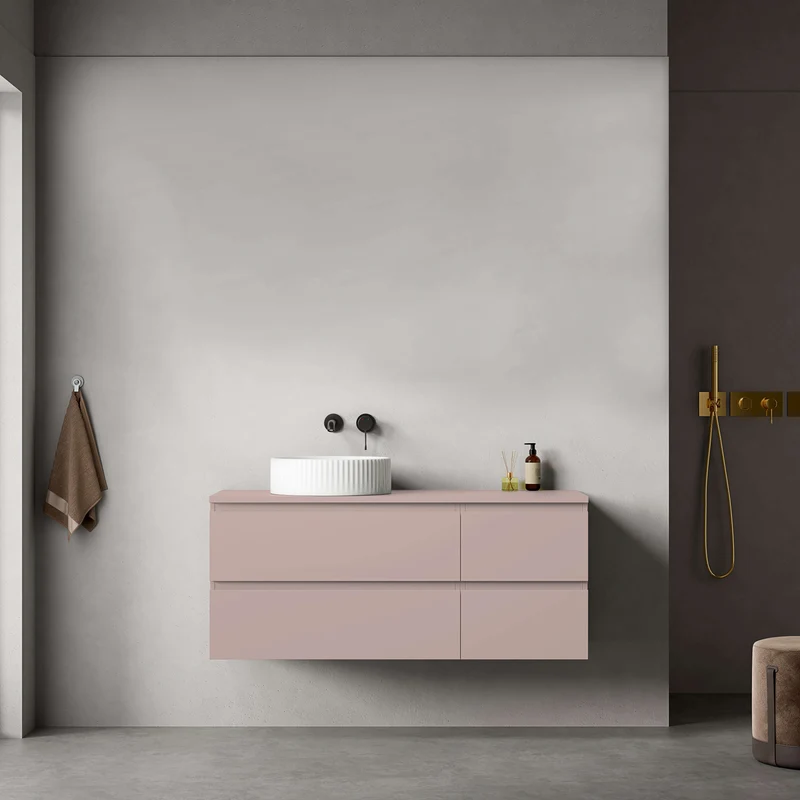 Mobile bagno sospeso reversibile 120 cm Rosa Retrò per Lavabo d'appoggio Senza Specchio - Fiji Paint Top
