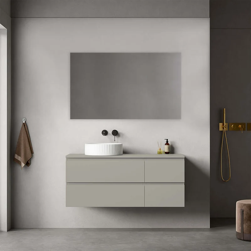 Mobile bagno sospeso reversibile 120 cm Grigio Cenere per Lavabo d'appoggio Specchio Quadro - Fiji Paint Top