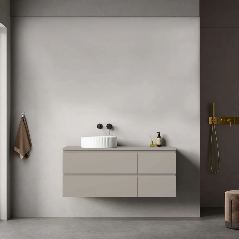 Mobile bagno sospeso reversibile 120 cm Grigio Cenere per Lavabo d'appoggio Senza Specchio - Fiji Paint Top
