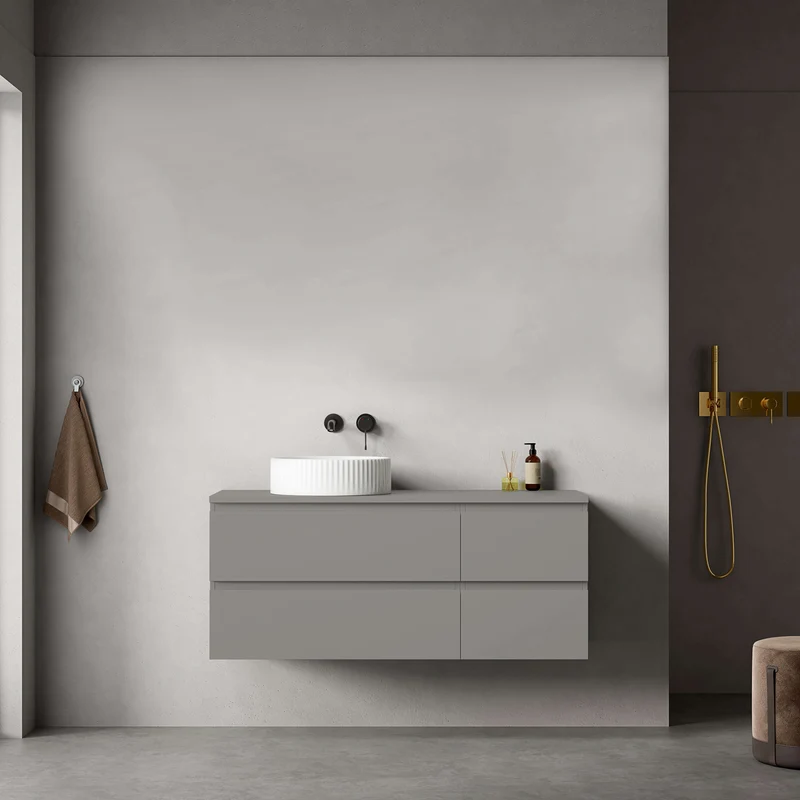 Mobile bagno sospeso reversibile 120 cm Grigio Londra per Lavabo d'appoggio Senza Specchio - Fiji Paint Top