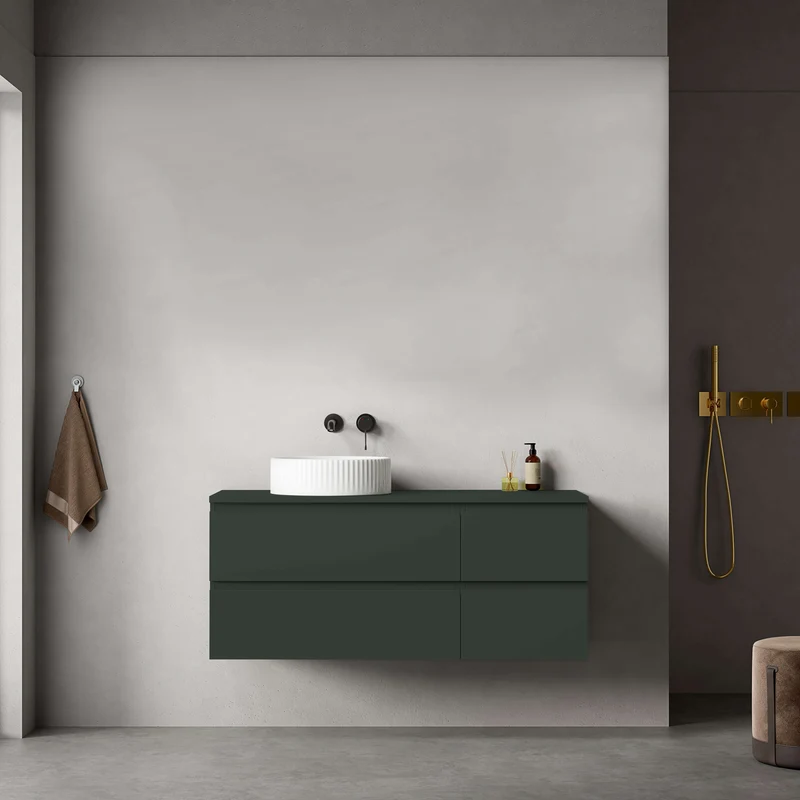 Mobile bagno sospeso reversibile 120 cm Verde Comodoro per Lavabo d'appoggio Senza Specchio - Fiji Paint Top