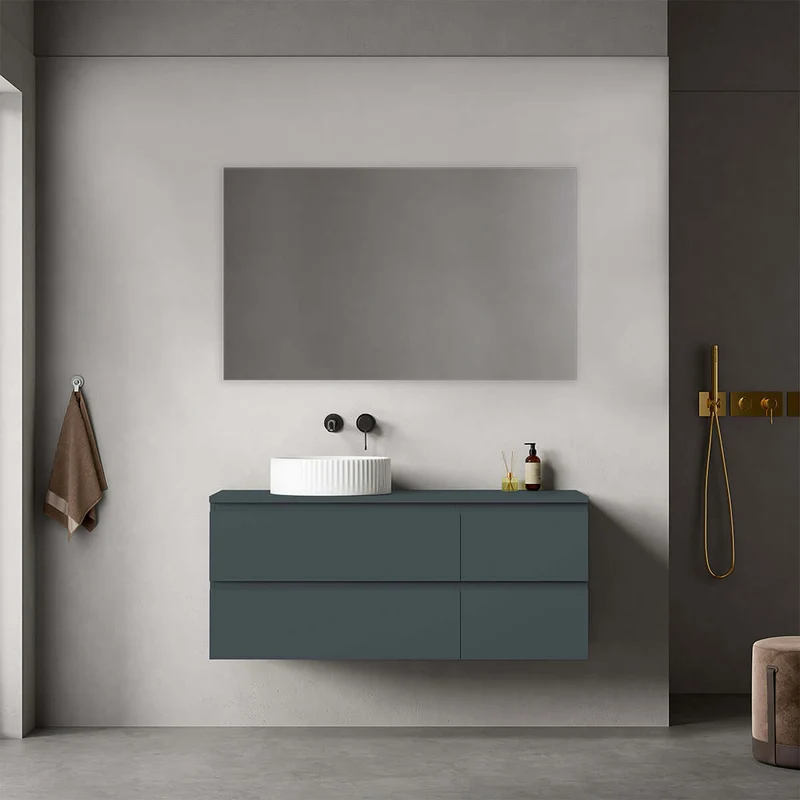 Mobile bagno sospeso reversibile 120 cm Blu Mare per Lavabo d'appoggio Specchio Quadro - Fiji Paint Top