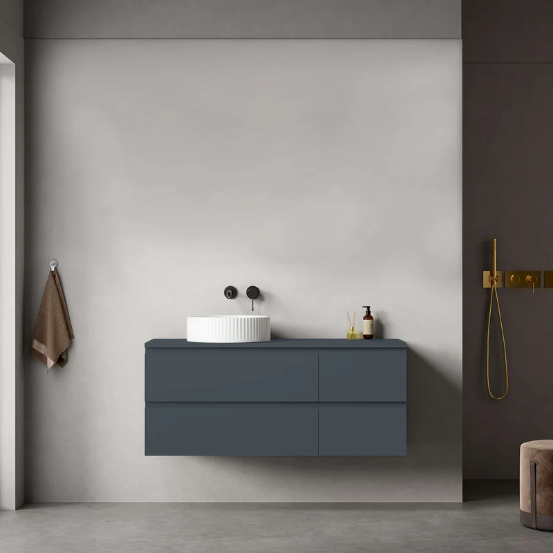 Mobile bagno sospeso reversibile 120 cm Blu Mare per Lavabo d'appoggio Senza Specchio - Fiji Paint Top