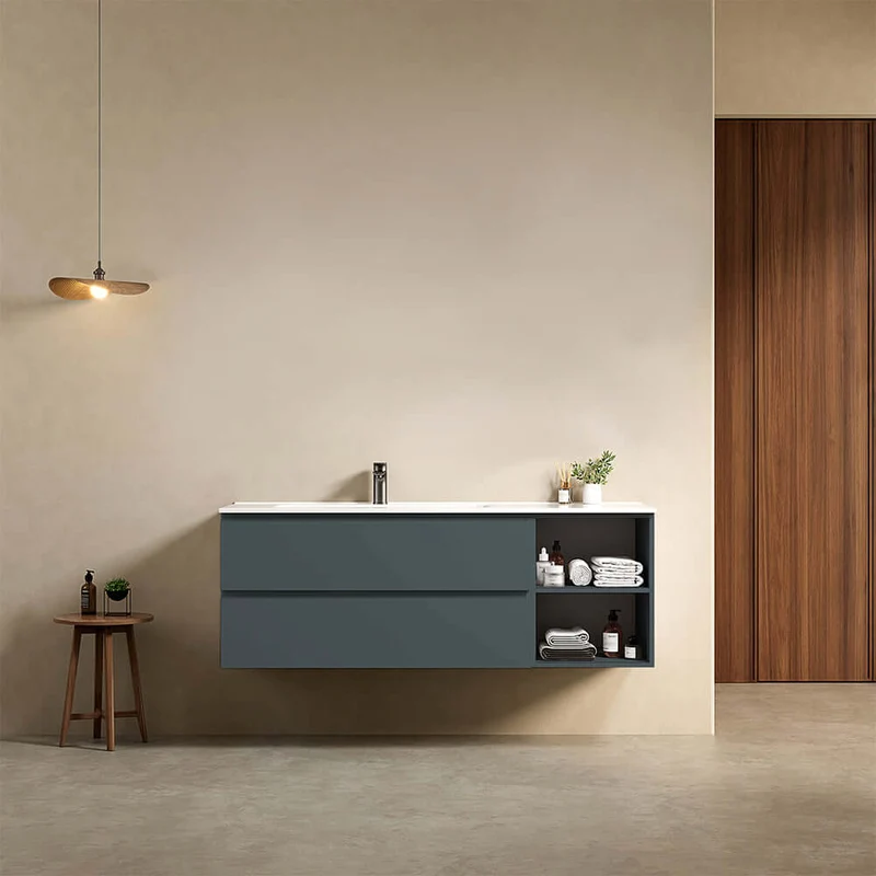 Mobile bagno sospeso 140 cm Blu Mare Lavabo a Sinistra in Resina Senza Specchio - Fiji Paint Plus