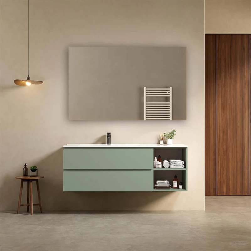 Mobile bagno sospeso 140 cm Verde Salvia Lavabo a Sinistra in Resina Specchio Quadro - Fiji Paint Plus