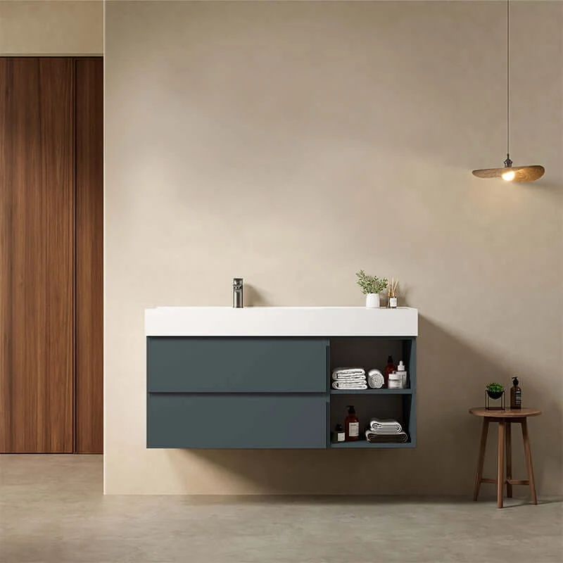 Mobile bagno sospeso 120 cm Blu Mare Lavabo a Sinistra in Resina Senza Specchio - Fiji Paint Plus