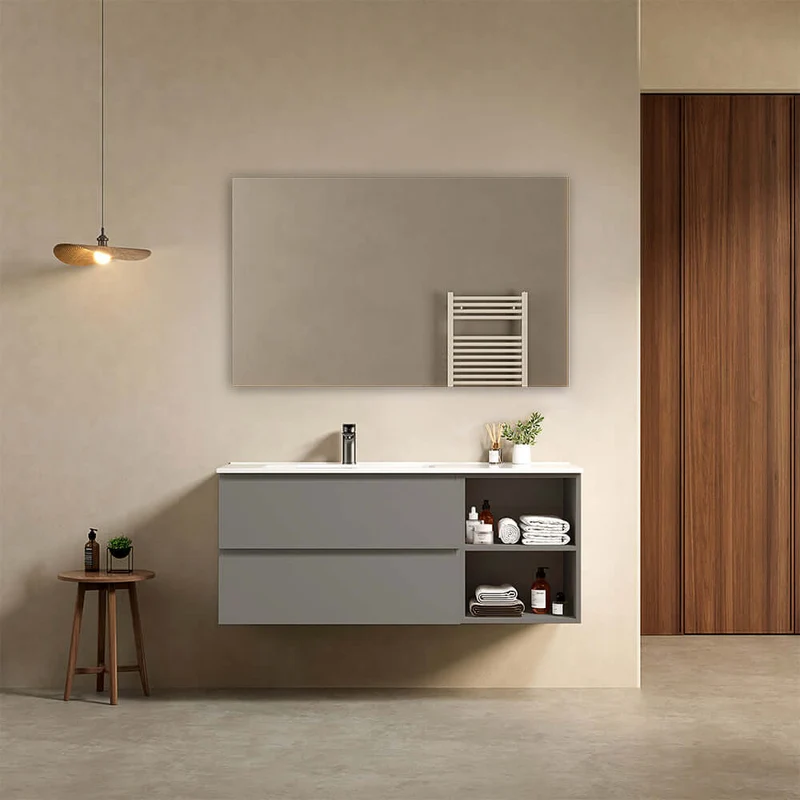 Mobile bagno sospeso 120 cm Grigio Londra Lavabo a Sinistra in Ceramica Specchio Quadro - Fiji Paint Plus