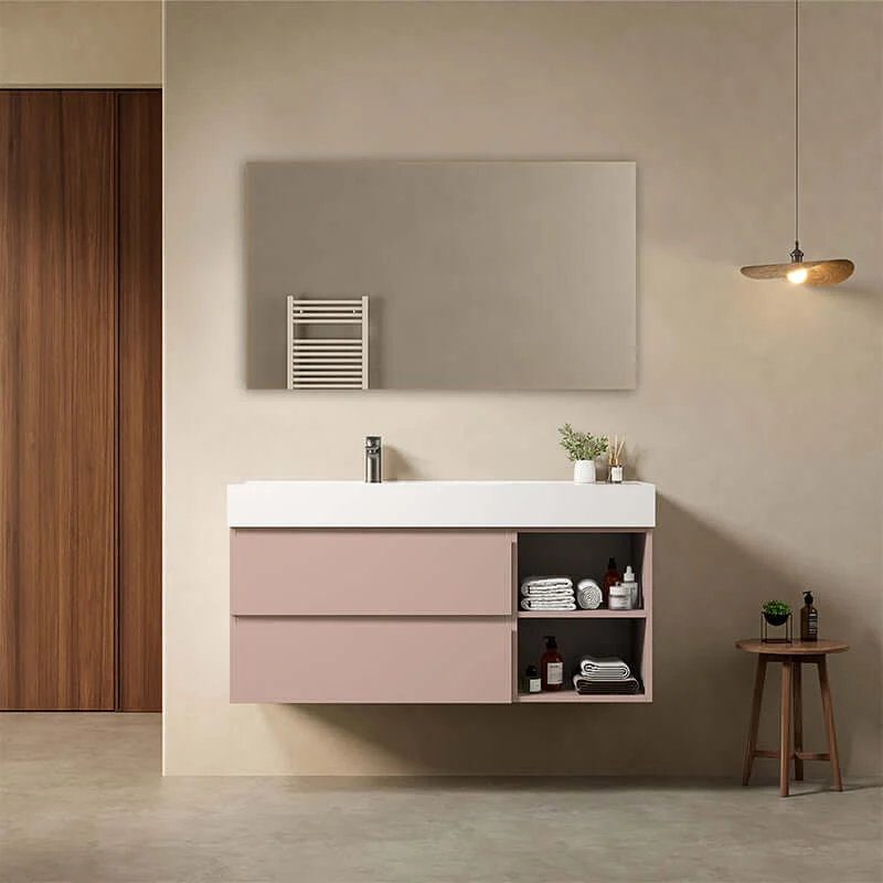 Mobile bagno sospeso 120 cm Rosa Retro Lavabo a Sinistra in Resina Specchio Quadro - Fiji Paint Plus