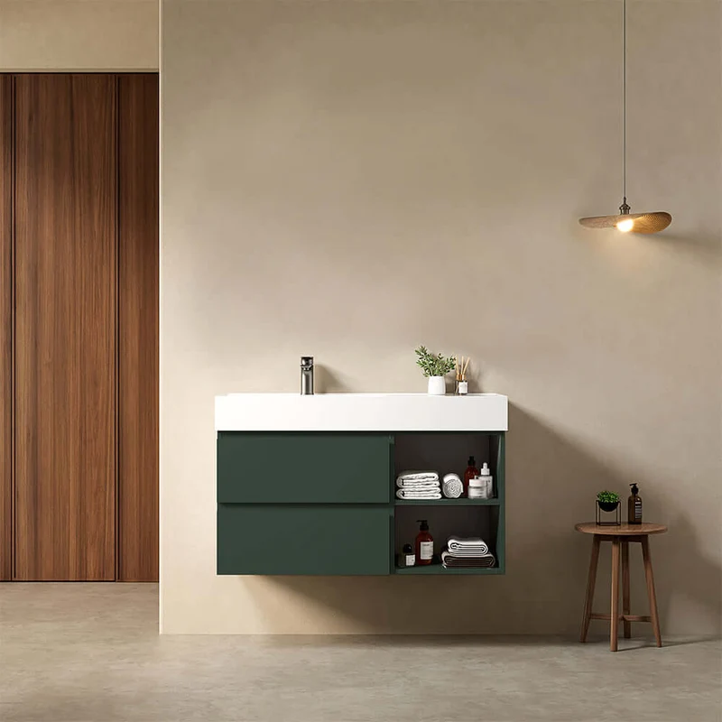 Mobile bagno sospeso 100 cm Verde Comodoro Lavabo a Sinistra in Resina Senza Specchio - Fiji Paint Plus