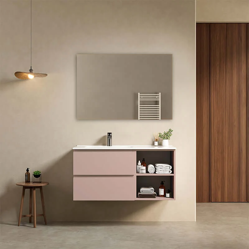 Mobile bagno sospeso 100 cm Rosa Retro Lavabo a Sinistra in Ceramica Specchio Quadro - Fiji Paint Plus