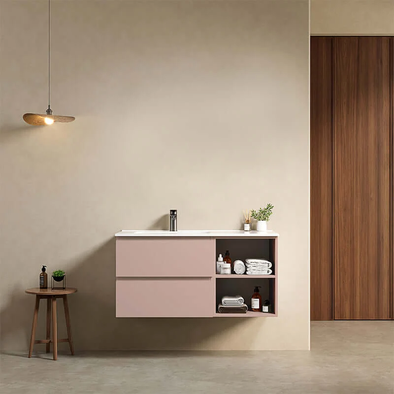 Mobile bagno sospeso 100 cm Rosa Retro Lavabo a Sinistra in Ceramica Senza Specchio - Fiji Paint Plus