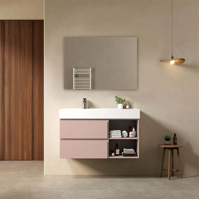 Mobile bagno sospeso 100 cm Rosa Retro Lavabo a Sinistra in Resina Specchio Quadro - Fiji Paint Plus