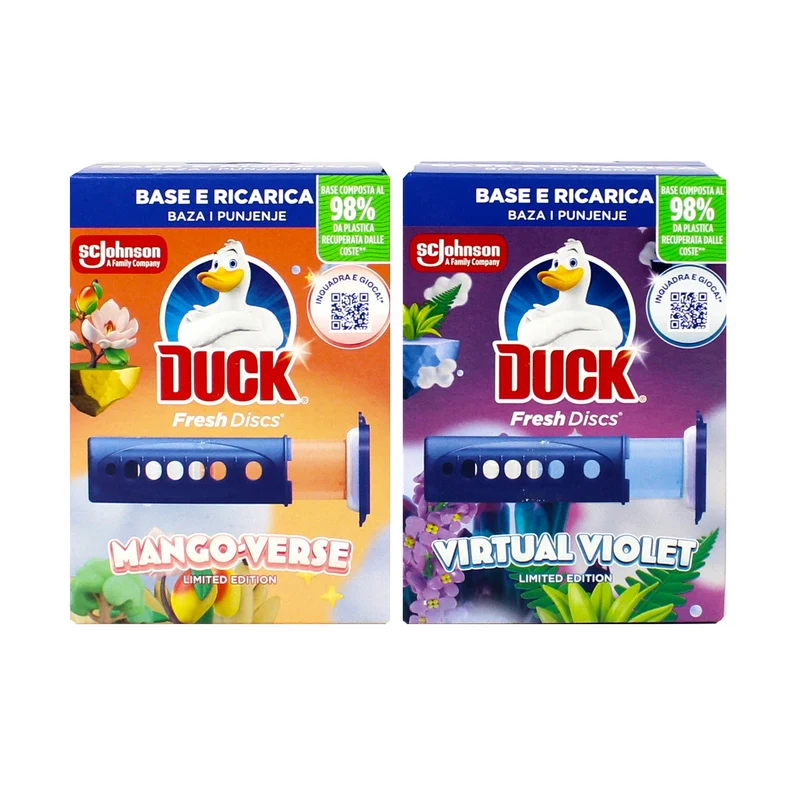 Duck Fresh Discs Base 36 ml — Deodorante Adesivo per WC · Cartone da 10 confezioni