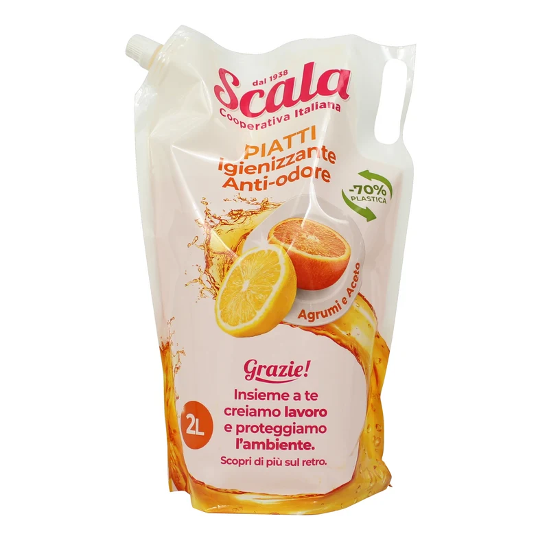Scala Piatti Ricarica Busta 2 lt — Detersivo Piatti Concentrato · Cartone da 4 confezioni