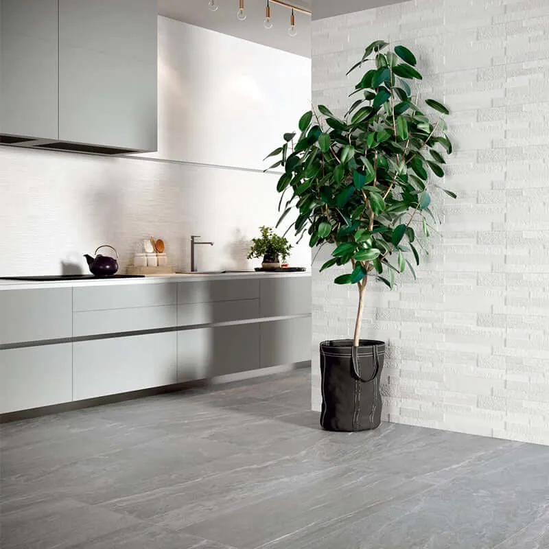 Rivestimento in Ceramica Effetto Muretto 25x75 Decoro Struttura Focus Bianco Orione- Herberia