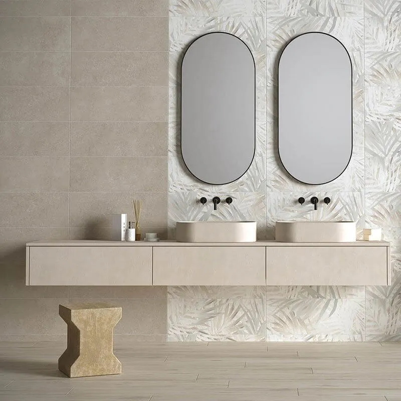 Rivestimento in Ceramica Effetto Cemento 25x75 Beige Materia Wall - Herberia