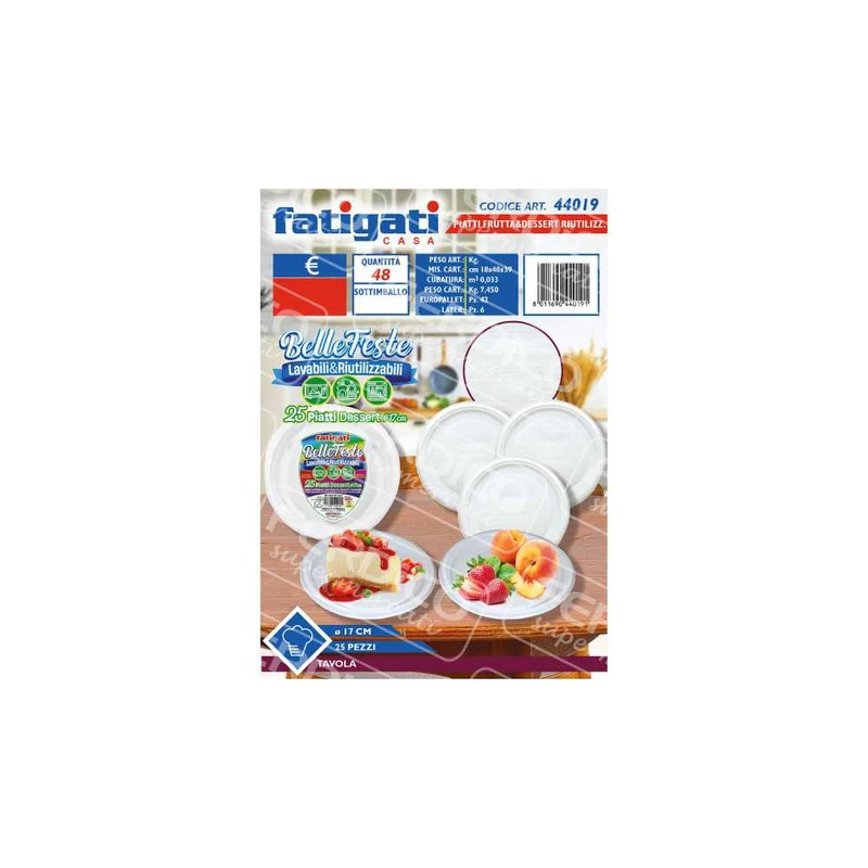 Fatigati Piatti Frutta Monouso 25 pezzi — Cartone da 48 confezioni