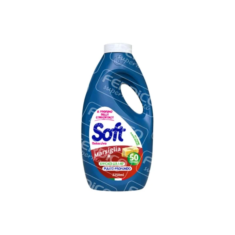 Soft Detersivo Bucato 50 Lavaggi — Lavatrice e Mano · Cartone da 5 confezioni