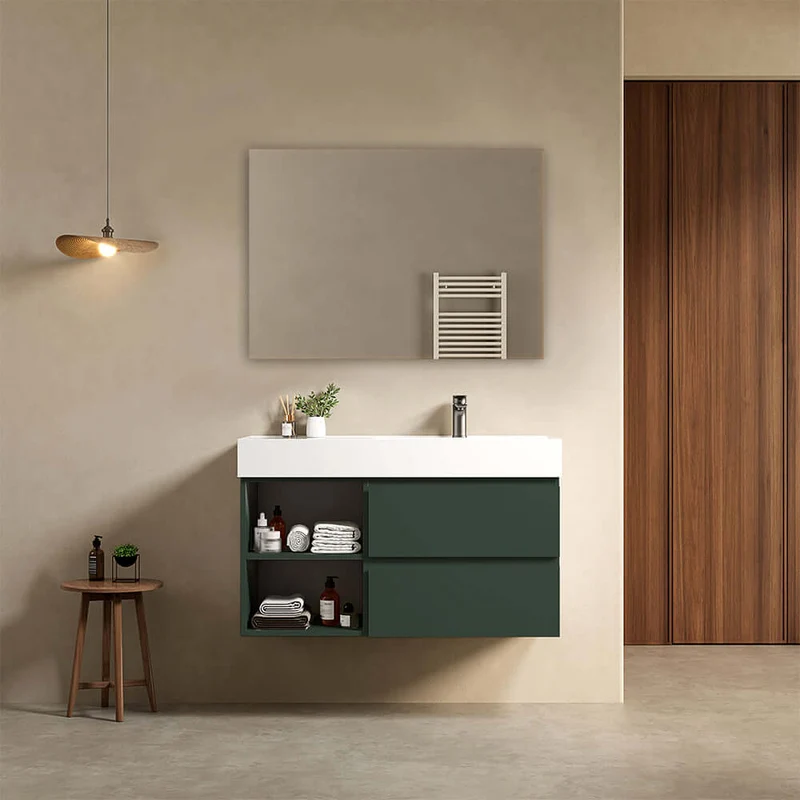 Mobile bagno sospeso 100 cm Verde Comodoro Lavabo a Destra in Resina Specchio Quadro - Fiji Paint Plus