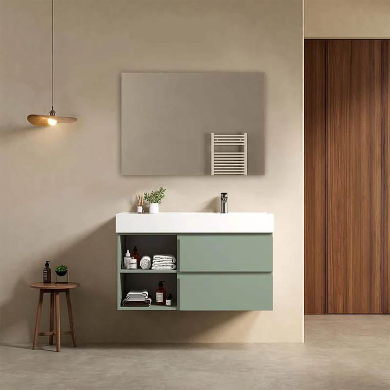 Mobile bagno sospeso 100 cm Verde Salvia Lavabo a Destra in Resina Specchio Quadro - Fiji Paint Plus