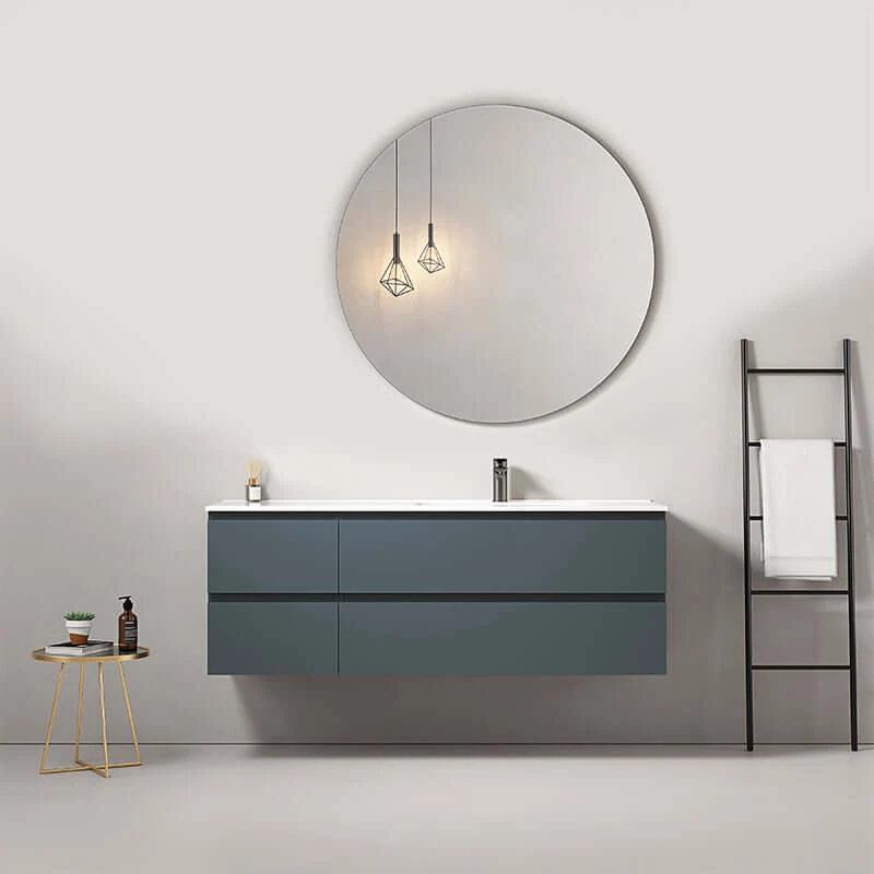 Mobile bagno sospeso 140 cm Blu Mare Lavabo a Destra in Resina Specchio Tondo - Fiji Paint