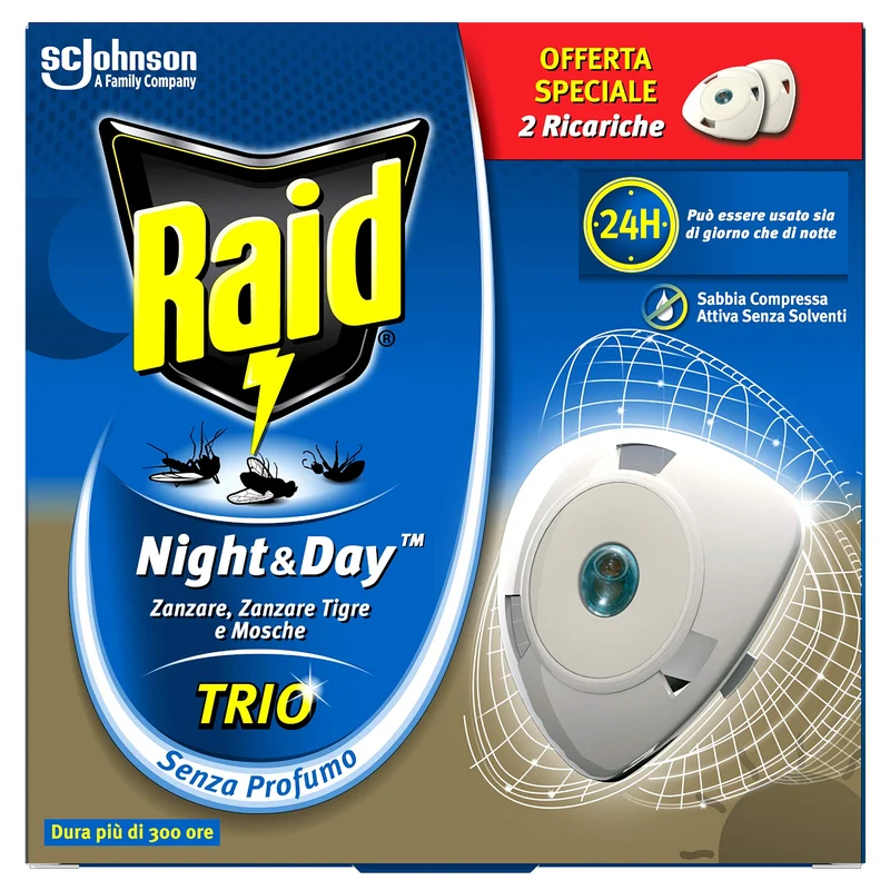 Raid Night&day Trio Ricarica Mosche&zanz pz 2 – Cartone 6 pz