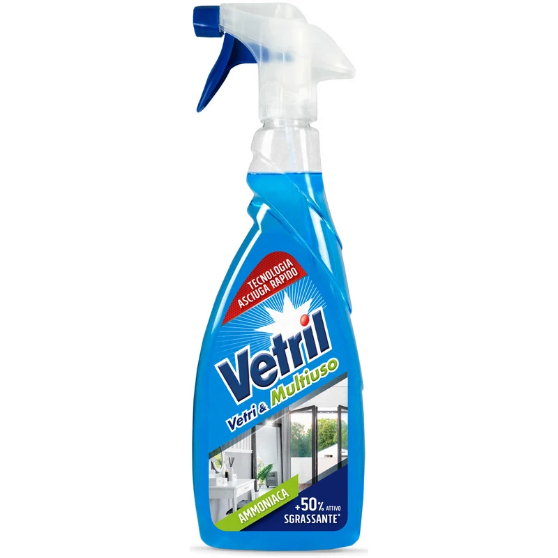 Vetril Detergente per Vetri 650ml — Spray per Superfici Lucide · Cartone da 12 confezioni