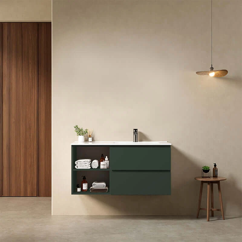 Mobile bagno sospeso 100 cm Verde Comodoro Lavabo a Destra in Ceramica Senza Specchio - Fiji Paint Plus