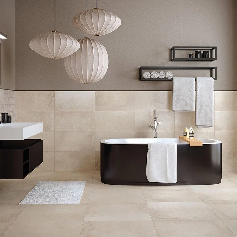 Gres Porcellanato Effetto Cemento Rettificato Naturale 90x90 9.5mm Materia Beige - Herberia