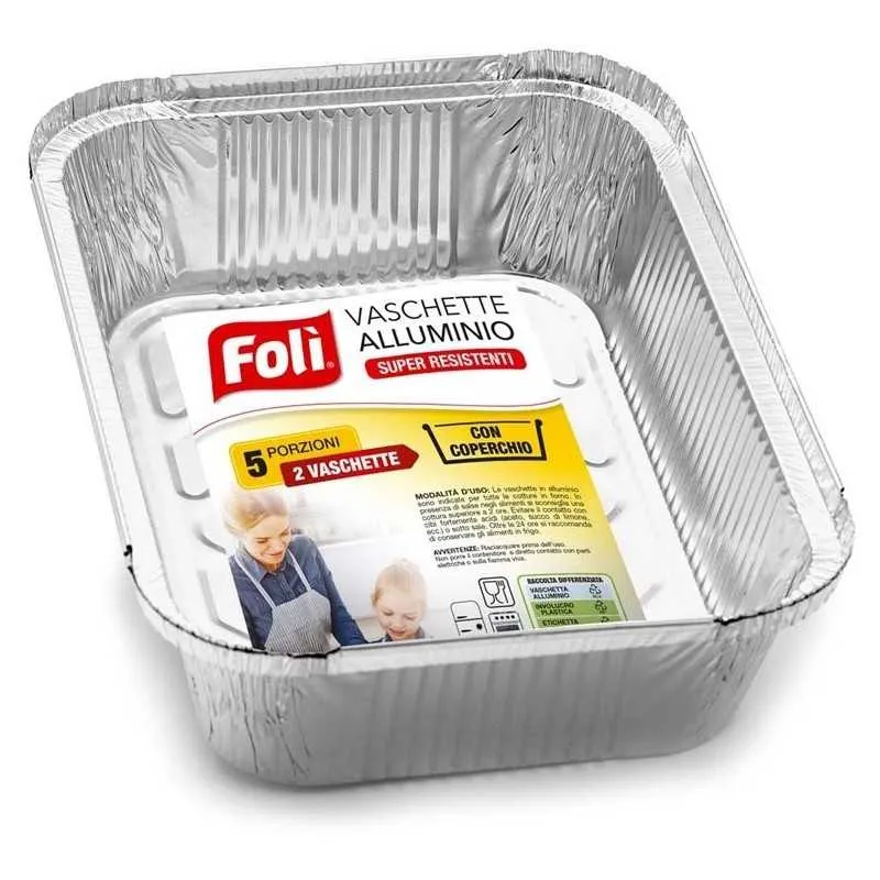 Foli'cont Alluminio Con coperchio 5porz 2pz – Cartone 36 pz
