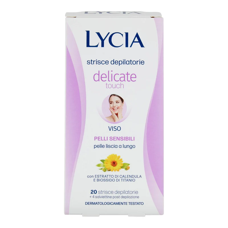 Lycia Strisce Depilatorie Viso — 20 strisce per confezione · Cartone da 12 confezioni