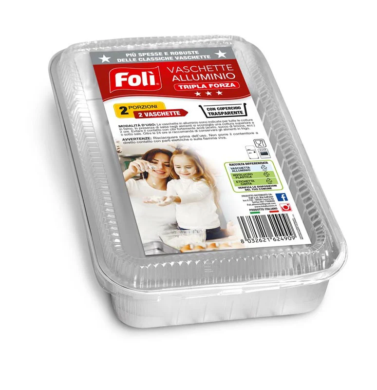 Foli'cont Tripla Forza Alluminio Con coperchio 4porz 2pz – Cartone 24 pz
