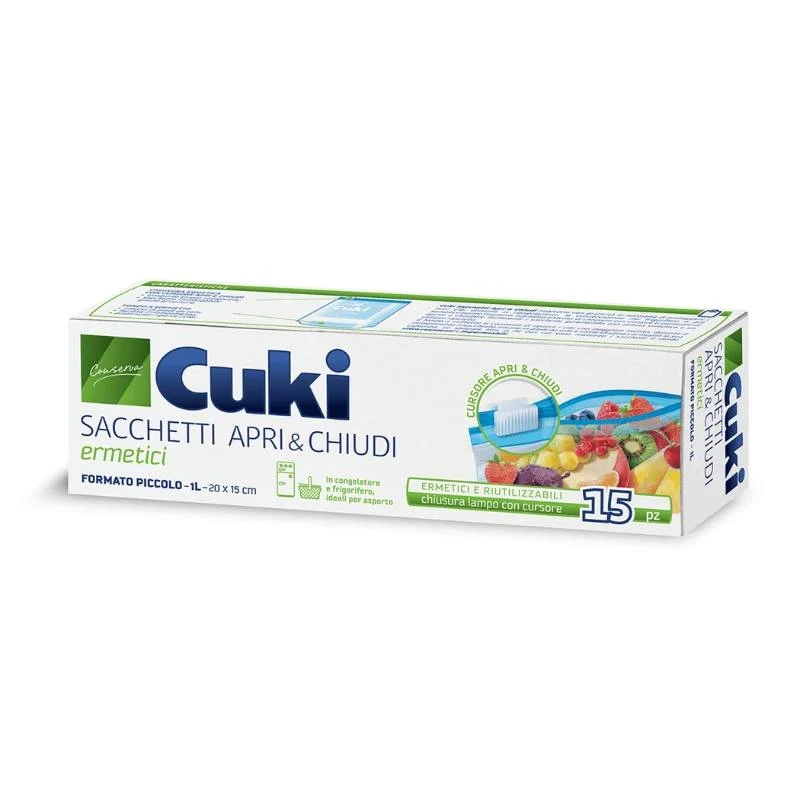 Cuki Sacchetti Alimenti Apri&chiudi Ermetici 20x15cm pz 15 – Cartone 12 pz
