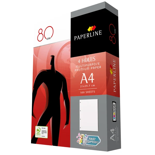 Paperfast - PFCA001PL_4F - Carta Paperline Copy - A4 - 210 x 297 mm - 80 gr - bianco - 4fori - conf. 500 fogli - 104277 - Conf. da 5 Pz.