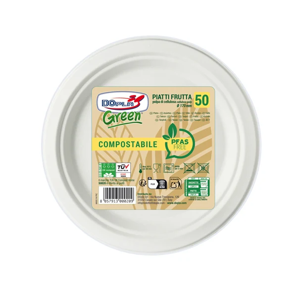 DOPLA - 07904 - Piatto frutta monouso - rotondo - diametro 17 cm - cellulosa - bianco - Dopla Green - conf. 50 pezzi - 104423 - Conf. da 1 Pz.