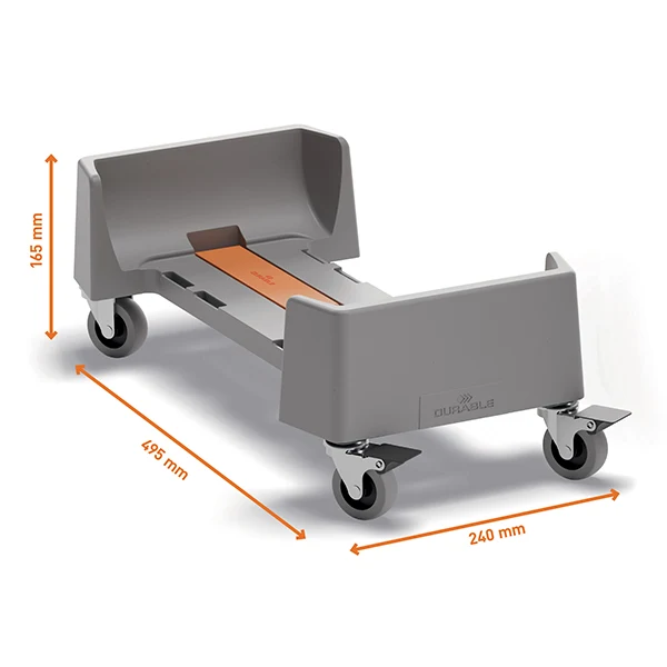 DURABLE - 3340-37 - Carrello rettangolare per bidoni DURABIN da 60L - 4 ruote - 24 × 16,5 × 49,5 cm - rPP - Durable - 104942 - Conf. da 1 Pz.