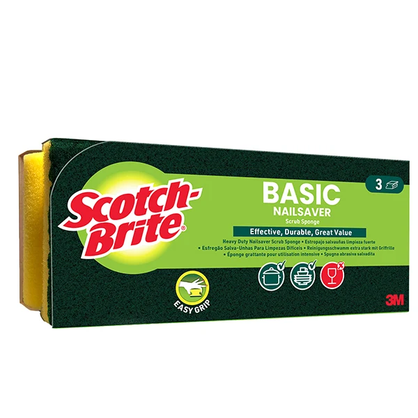 3M - 7100360083 - Spugna abrasiva Basic - salvadita - 14,2x2,4x11,5 cm - giallo-verde - Scotch-Brite - conf. 3 pezzi - 105910 - Conf. da 1 Pz.