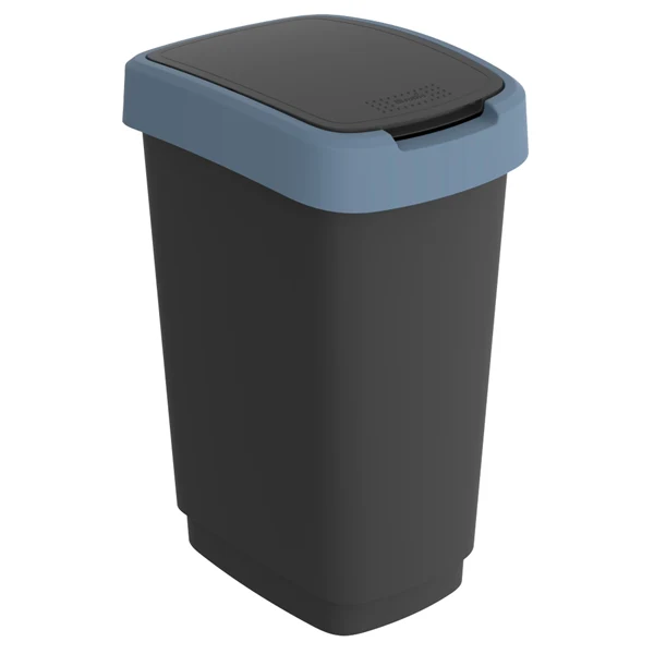 ROTHO - F600320 - Pattumiera con coperchio basculante - 50 L - 40,1 x 29,1 x 60,2 cm - PPL - nero-blu - Rotho - 97447 - Conf. da 1 Pz.